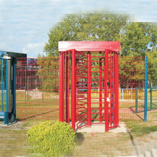 Outdoor Entrance Red Full Height Turnstile Gate